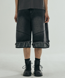 VONVAT（ヴォンバト）の「レイヤードダメージバミューダデニムパンツ（ブラック）（デニムパンツ）」