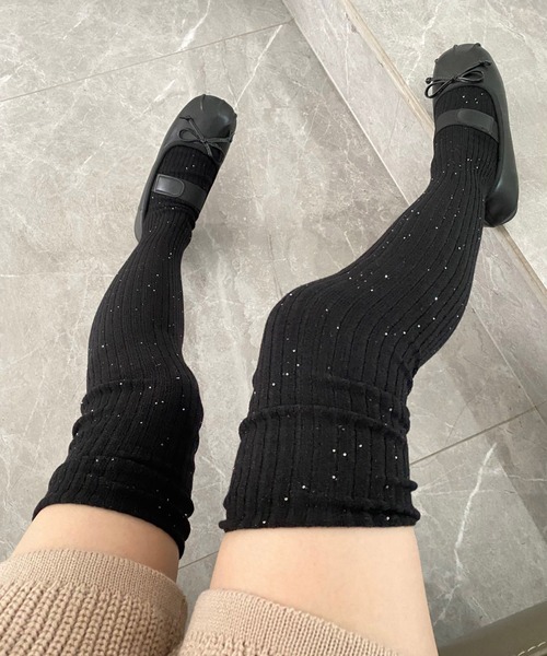 セール】【 Port / ポート 】 ランダム ラメ リブ ニーハイソックス #_