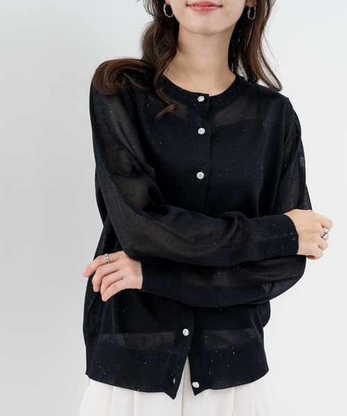 ANNA LUNA(アンナルナ)の「【ANNA LUNA】きらめきを纏う大人の シアー カーデ(カーディガン/ボレロ・レディース・ブラック/オフホワイト/グレー・MEDIUM)」の2枚目の写真