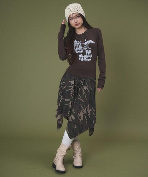 dispark（ディスパーク）の「DISPARK/【26年春夏新作】ヘンリーネックロゴトップ（Tシャツ/カットソー・レディース・ブラウン/アイボリー・FREE）」の4枚目の写真