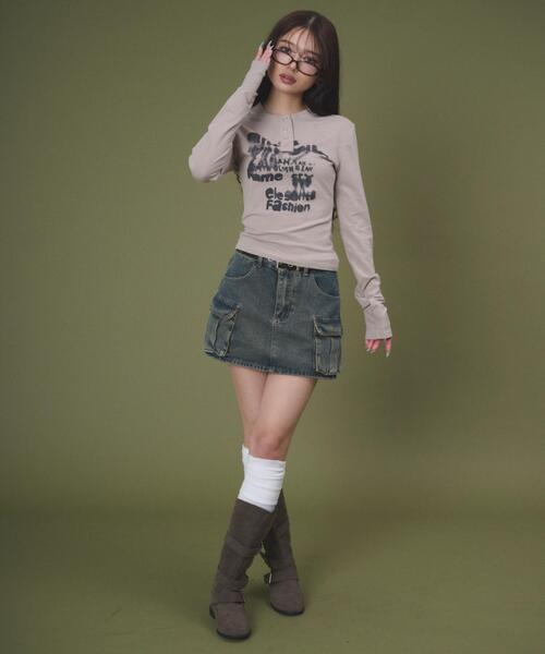 dispark（ディスパーク）の「DISPARK/【26年春夏新作】ヘンリーネックロゴトップ（Tシャツ/カットソー・レディース・ブラウン/アイボリー・FREE）」の7枚目の写真