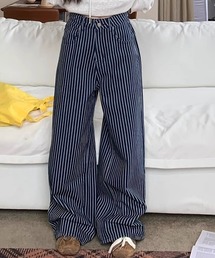 ストライプワイドデニムパンツ