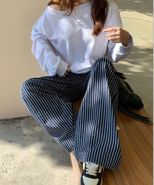 NANEA(ナネア)の「ストライプワイドデニムパンツ(デニムパンツ・レディース・ブルー・LARGE/SMALL/MEDIUM)」の10枚目の写真
