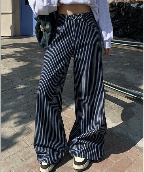 NANEA(ナネア)の「ストライプワイドデニムパンツ(デニムパンツ・レディース・ブルー・LARGE/SMALL/MEDIUM)」の3枚目の写真