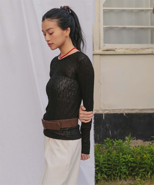 miette(ミエット)の「前後2wayレーストップス(Tシャツ/カットソー・レディース・ライトパープル/オフホワイト/ブラック/ライトブルー/ライトピンク・S/M/L)」の3枚目の写真