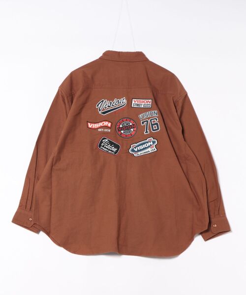 VISION STREET WEAR（ヴィジョンストリートウェア）の「ヘビーフランネル バックグラフィック ワッペン刺繍 オーバーサイズシャツ（シャツ/ブラウス・メンズ・ダークグリーン/アイボリー/ブラウン・M/L/XL）」の10枚目の写真
