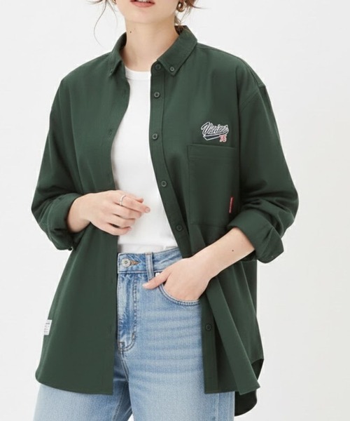 VISION STREET WEAR（ヴィジョンストリートウェア）の「ヘビーフランネル バックグラフィック ワッペン刺繍 オーバーサイズシャツ（シャツ/ブラウス・メンズ・ダークグリーン/アイボリー/ブラウン・M/L/XL）」の3枚目の写真