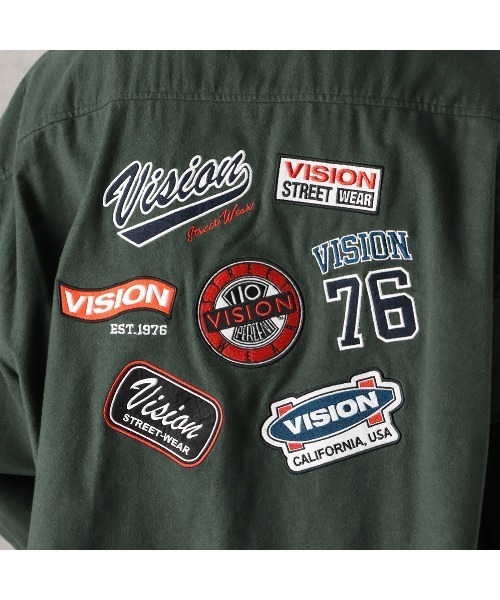 VISION STREET WEAR（ヴィジョンストリートウェア）の「ヘビーフランネル バックグラフィック ワッペン刺繍 オーバーサイズシャツ（シャツ/ブラウス・メンズ・ダークグリーン/アイボリー/ブラウン・M/L/XL）」の4枚目の写真