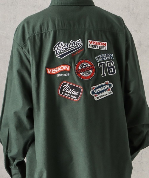 VISION STREET WEAR（ヴィジョンストリートウェア）の「ヘビーフランネル バックグラフィック ワッペン刺繍 オーバーサイズシャツ（シャツ/ブラウス・メンズ・ダークグリーン/アイボリー/ブラウン・M/L/XL）」の6枚目の写真