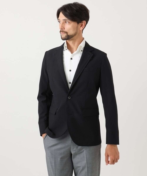 MICHEL KLEIN HOMME (ミッシェルクランオム)の「【セットアップ】ビックへリンボンコンバーチブルジャケット(テーラードジャケット・メンズ・ブラック・MEDIUM/LARGE/X-LARGE)」の2枚目の写真