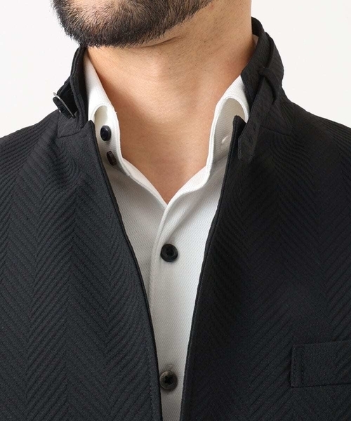 MICHEL KLEIN HOMME (ミッシェルクランオム)の「【セットアップ】ビックへリンボンコンバーチブルジャケット(テーラードジャケット・メンズ・ブラック・MEDIUM/LARGE/X-LARGE)」の5枚目の写真