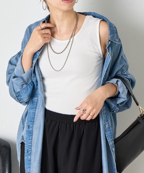 Jena espace merveilleux（ジェナ　エスパスメルヴェイユ）の「【垢抜けインナー】リブタンクトップ（キャミソール・レディース・オフホワイト/グレー/ベージュ・FREE）」の2枚目の写真