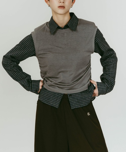 Knuth Marf(クヌースマーフ)の「【Knuth Marf】クヌースマーフ 2WAY layered compact shirt(シャツ/ブラウス・レディース・チャコールグレー/ネイビー・FREE)」の2枚目の写真