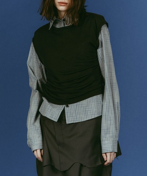 Knuth Marf(クヌースマーフ)の「【Knuth Marf】クヌースマーフ 2WAY layered compact shirt(シャツ/ブラウス・レディース・チャコールグレー/ネイビー・FREE)」の1枚目の写真
