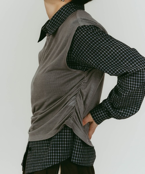 Knuth Marf(クヌースマーフ)の「【Knuth Marf】クヌースマーフ 2WAY layered compact shirt(シャツ/ブラウス・レディース・チャコールグレー/ネイビー・FREE)」の8枚目の写真