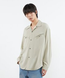 オープンカラーシルキーシャツ_ベージュ