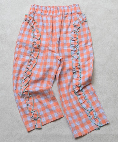 MARKEY'S(マーキーズ)の「ギンガムラウンドフリルロングパンツ(その他パンツ・キッズ・オレンジ/ブラック/ブルー/レッド・100/150/140/120/110/90/130)」の4枚目の写真