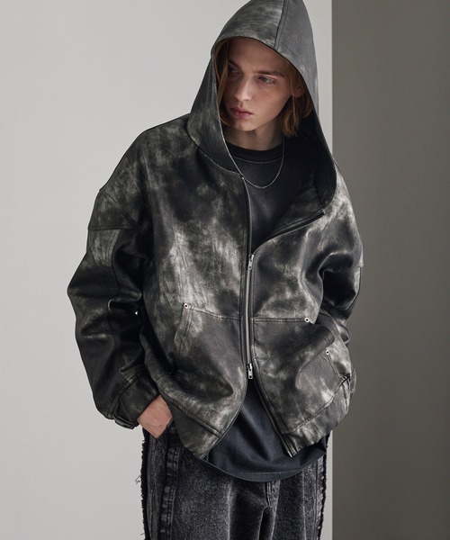 cussil(クシル)の「【cussil/クシル】ヴィンテージライク合皮フードブルゾン(ブルゾン・メンズ・ブラック/ブラウン・S/M/L)」の11枚目の写真