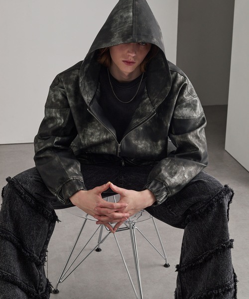 cussil(クシル)の「【cussil/クシル】ヴィンテージライク合皮フードブルゾン(ブルゾン・メンズ・ブラック/ブラウン・S/M/L)」の15枚目の写真