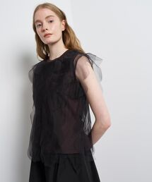 ランバン正規品・ラインストーン付きノースリーブシャツ◇ネイビー　XSサイズ　美品 LANVIN en Bleu｜ランバンオンブルーのトップス（袖なし）通販 - ZOZOTOWN