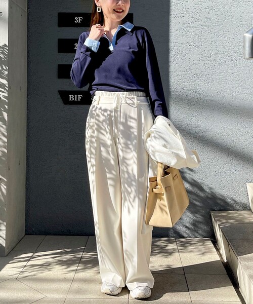 NOLLEY’S Sophi（ノーリーズソフィ）の「《手洗い可能》シャツレイヤード風スキッパーポロニット（ニット/セーター・レディース・ダークネイビー/ホワイト・38）」の20枚目の写真