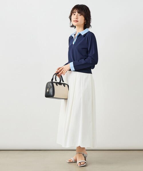 NOLLEY’S Sophi（ノーリーズソフィ）の「《手洗い可能》シャツレイヤード風スキッパーポロニット（ニット/セーター・レディース・ダークネイビー/ホワイト・38）」の18枚目の写真