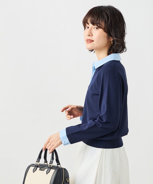 NOLLEY’S Sophi（ノーリーズソフィ）の「《手洗い可能》シャツレイヤード風スキッパーポロニット（ニット/セーター・レディース・ダークネイビー/ホワイト・38）」の4枚目の写真