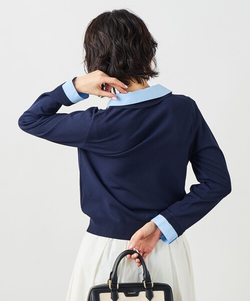 NOLLEY’S Sophi（ノーリーズソフィ）の「《手洗い可能》シャツレイヤード風スキッパーポロニット（ニット/セーター・レディース・ダークネイビー/ホワイト・38）」の5枚目の写真