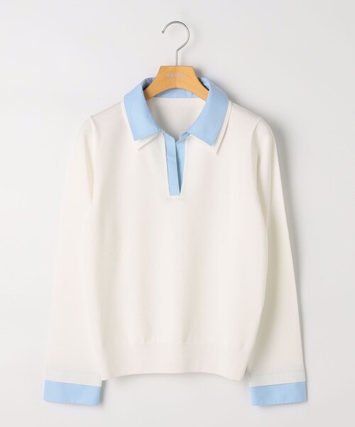 NOLLEY’S Sophi（ノーリーズソフィ）の「《手洗い可能》シャツレイヤード風スキッパーポロニット（ニット/セーター・レディース・ダークネイビー/ホワイト・38）」の8枚目の写真