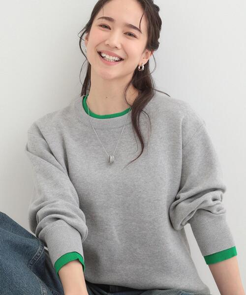 SHOO・LA・RUE(シューラルー)の「配色が上品 スウェットライクニット(ニット/セーター・レディース・アイボリー/グレー/ベビーピンク/ネイビー・01/04/03/02)」の2枚目の写真