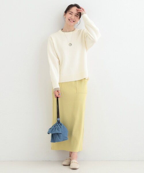 SHOO・LA・RUE(シューラルー)の「配色が上品 スウェットライクニット(ニット/セーター・レディース・アイボリー/グレー/ベビーピンク/ネイビー・01/04/03/02)」の14枚目の写真