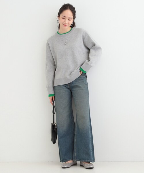 SHOO・LA・RUE(シューラルー)の「配色が上品 スウェットライクニット(ニット/セーター・レディース・アイボリー/グレー/ベビーピンク/ネイビー・01/04/03/02)」の18枚目の写真