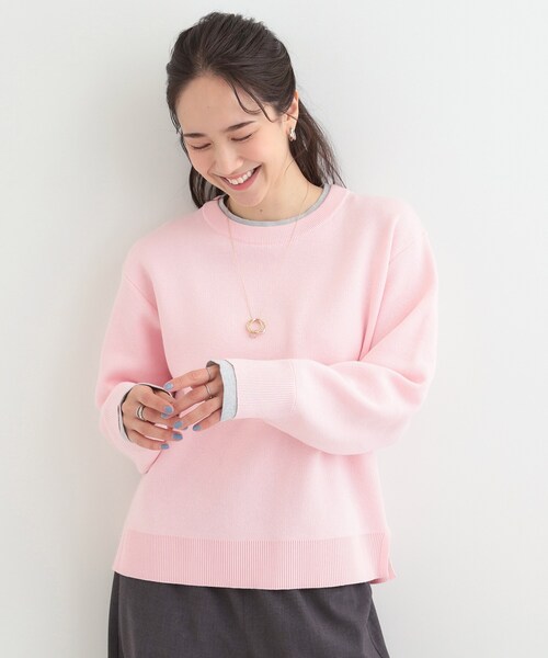 SHOO・LA・RUE(シューラルー)の「配色が上品 スウェットライクニット(ニット/セーター・レディース・アイボリー/グレー/ベビーピンク/ネイビー・01/04/03/02)」の20枚目の写真