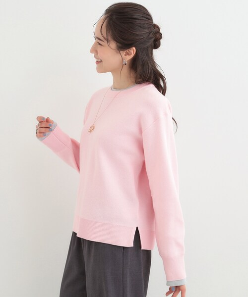 SHOO・LA・RUE(シューラルー)の「配色が上品 スウェットライクニット(ニット/セーター・レディース・アイボリー/グレー/ベビーピンク/ネイビー・01/04/03/02)」の21枚目の写真