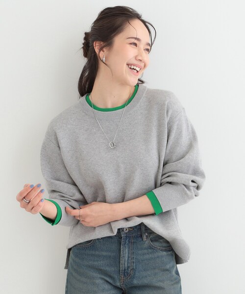 SHOO・LA・RUE（シューラルー）の「【洗濯機可/S-LL/インしなくても着られる】1枚で決まる　レイヤード風スウェットライクニット（ニット/セーター・レディース・アイボリー/グレー/ベビーピンク/ネイビー・01/04/03/02）」の16枚目の写真