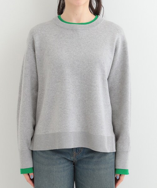SHOO・LA・RUE(シューラルー)の「配色が上品 スウェットライクニット(ニット/セーター・レディース・アイボリー/グレー/ベビーピンク/ネイビー・01/04/03/02)」の6枚目の写真