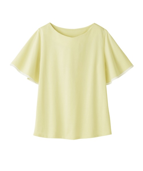 alotta(アロッタ)の「さらっと×ひんやり!配色デザインフレア袖トップス(Tシャツ/カットソー・レディース・ホワイト/コーラルピンク/ネイビー/イエロー・M/L/LL)」の5枚目の写真