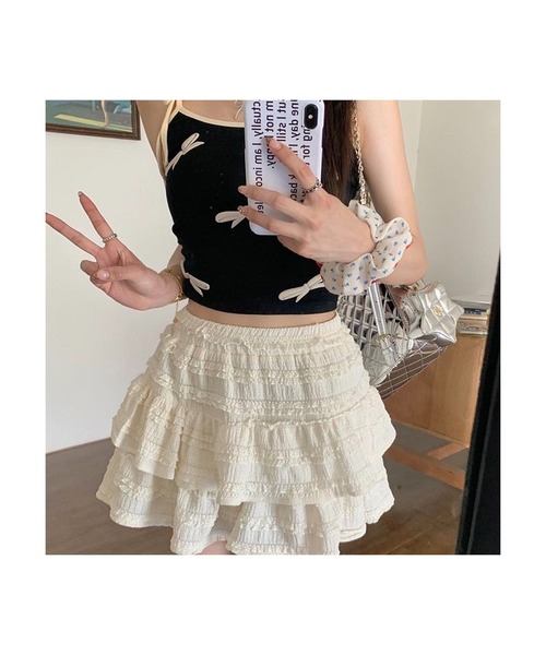 Nia(ニア)の「Nia(ニア)/レイヤード レースミニスカート(スカート・レディース・ホワイト/アイボリー/ブラック・SMALL/MEDIUM)」の6枚目の写真