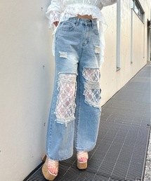 one way | レースダメージデニム(デニムパンツ)