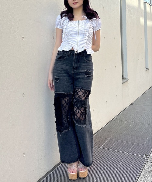 one way（ワンウェイ）の「レースダメージデニム（デニムパンツ・レディース・ブラック/ブルー・MEDIUM/LARGE）」の10枚目の写真