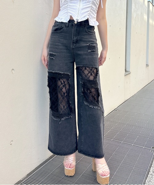 one way（ワンウェイ）の「レースダメージデニム（デニムパンツ・レディース・ブラック/ブルー・MEDIUM/LARGE）」の5枚目の写真