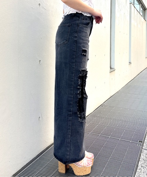 one way（ワンウェイ）の「レースダメージデニム（デニムパンツ・レディース・ブラック/ブルー・MEDIUM/LARGE）」の6枚目の写真