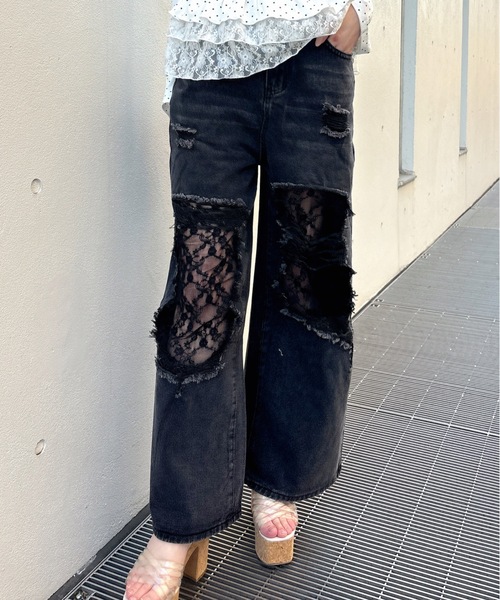 one way（ワンウェイ）の「レースダメージデニム（デニムパンツ・レディース・ブラック/ブルー・MEDIUM/LARGE）」の11枚目の写真