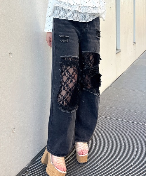 one way（ワンウェイ）の「レースダメージデニム（デニムパンツ・レディース・ブラック/ブルー・MEDIUM/LARGE）」の12枚目の写真