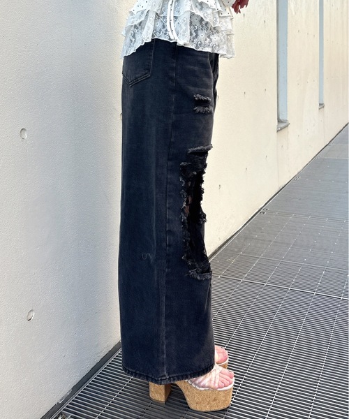 one way（ワンウェイ）の「レースダメージデニム（デニムパンツ・レディース・ブラック/ブルー・MEDIUM/LARGE）」の13枚目の写真