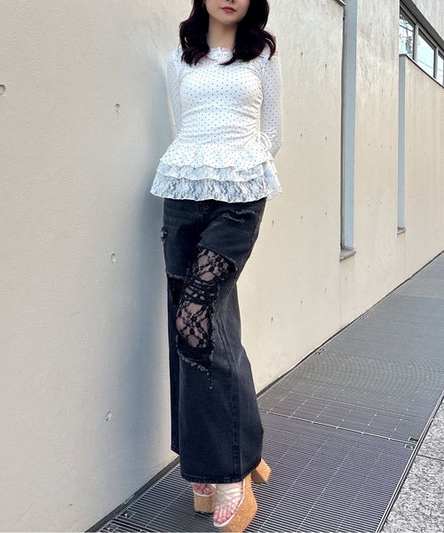 one way（ワンウェイ）の「レースダメージデニム（デニムパンツ・レディース・ブラック/ブルー・MEDIUM/LARGE）」の15枚目の写真