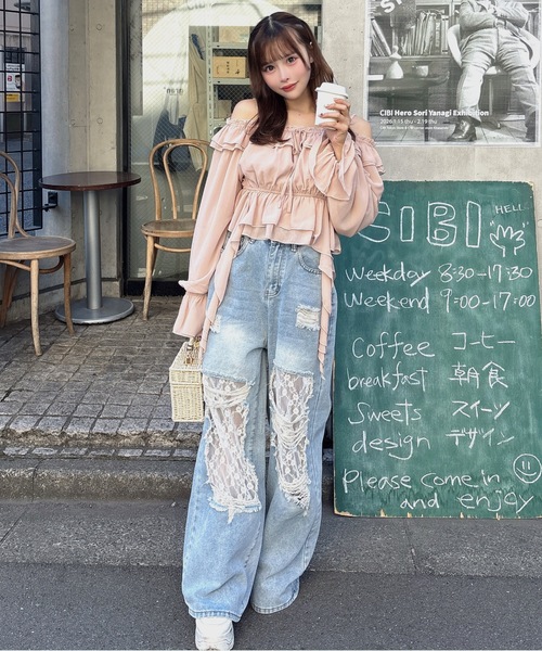 one way(ワンウェイ)の「レースダメージデニム(デニムパンツ・レディース・ブラック/ブルー・MEDIUM/LARGE)」の12枚目の写真