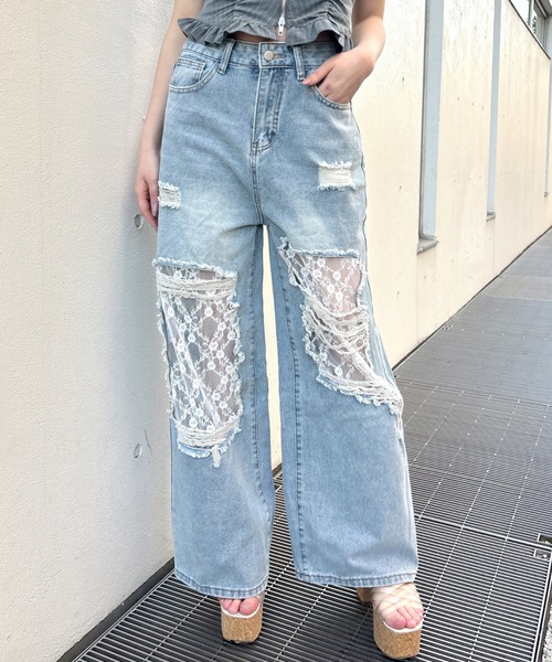 one way(ワンウェイ)の「レースダメージデニム(デニムパンツ・レディース・ブラック/ブルー・MEDIUM/LARGE)」の19枚目の写真