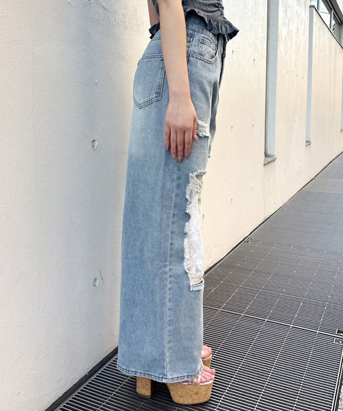 one way(ワンウェイ)の「レースダメージデニム(デニムパンツ・レディース・ブラック/ブルー・MEDIUM/LARGE)」の15枚目の写真