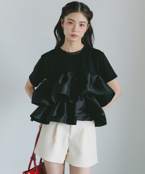 VANNIE U(ヴァニーユー)の「ティアードフリルペプラムTシャツ(Tシャツ/カットソー・レディース・ブラック/ホワイト・FREE)」の15枚目の写真